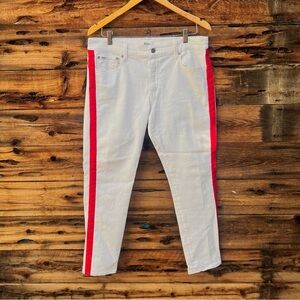 POLO | Ralph Lauren Tompkins Skinny White Jeans with Red Side Stripes 32